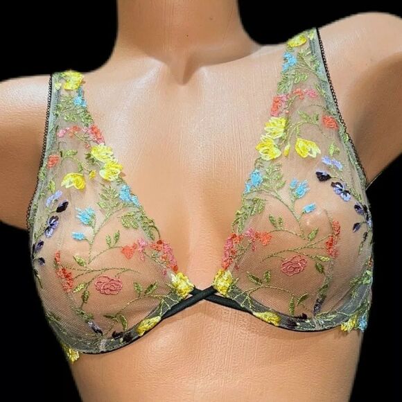 Victoria’s Secret Dream Angels Unlined Plunge Floral Embroidered Sheer bra 36A - Picture 6 of 8